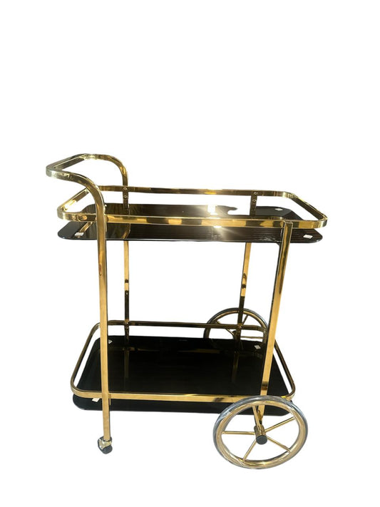 Elegant Gold Bar Cart with Black Glass Shelves