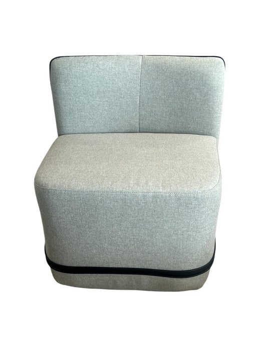 Modern Armless Lounge Chair – Soft Grey Fabric with Contrast Piping