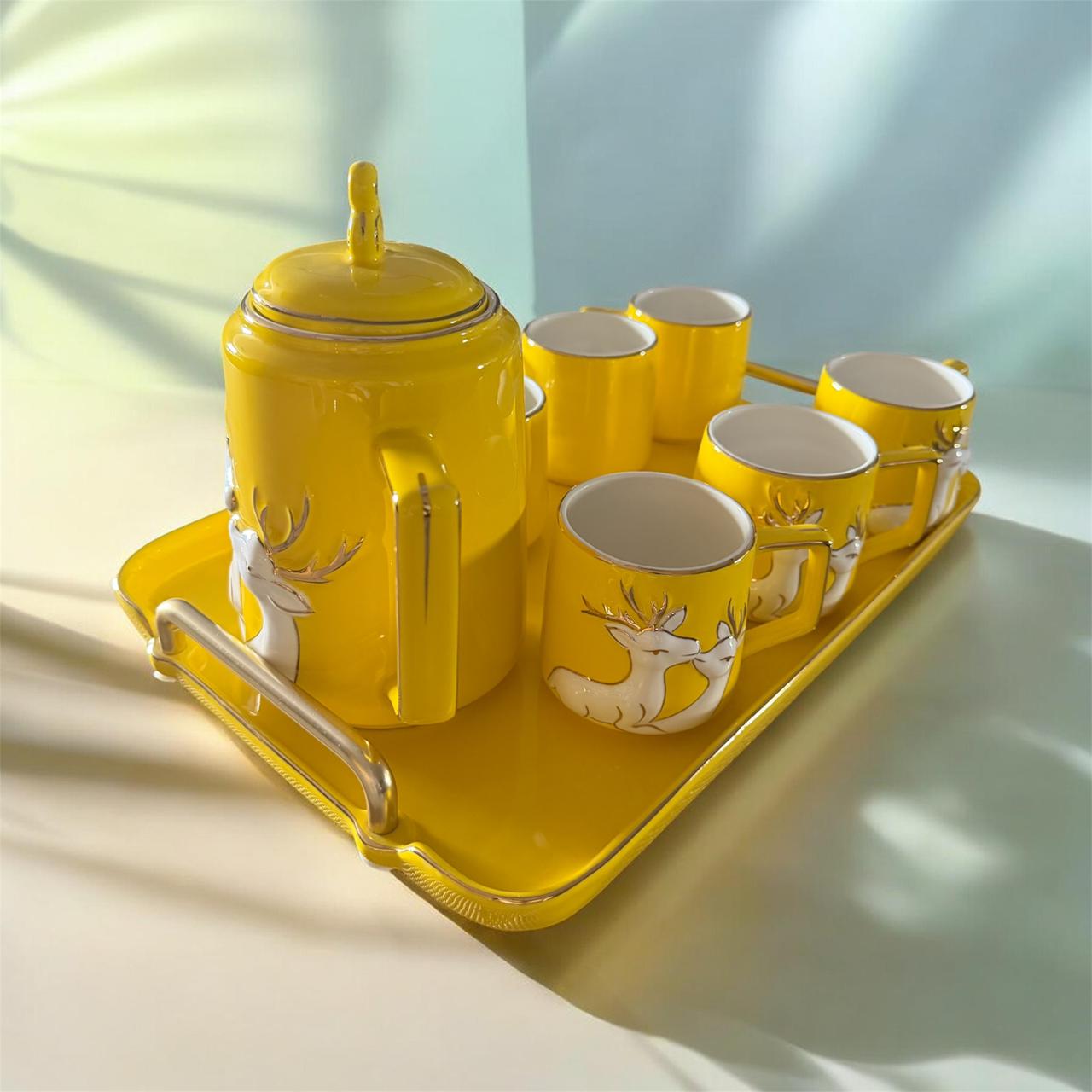 Sunshine Deer Ceramic Coffee Set with Serving Tray