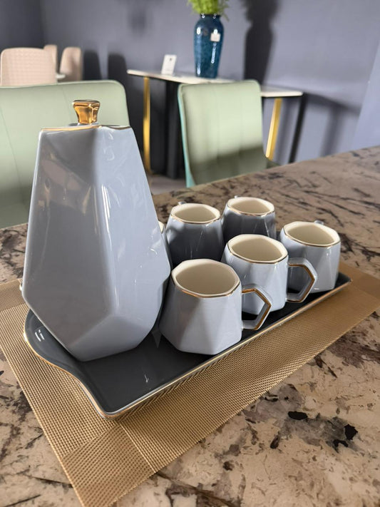Minimalist Grey Ceramic Coffee Set with Tray