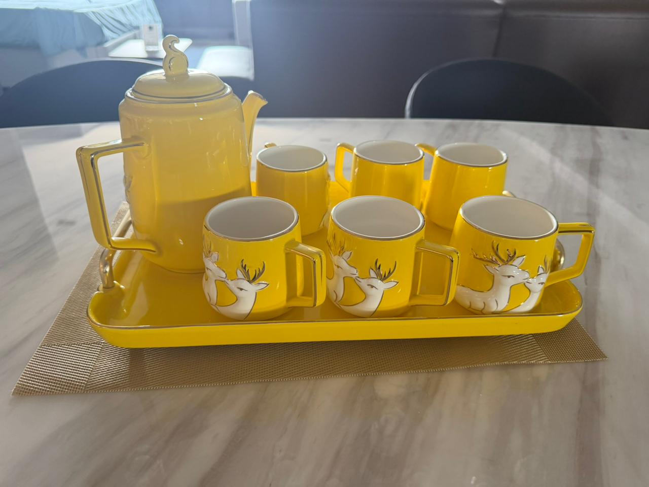 Sunshine Deer Ceramic Coffee Set with Serving Tray